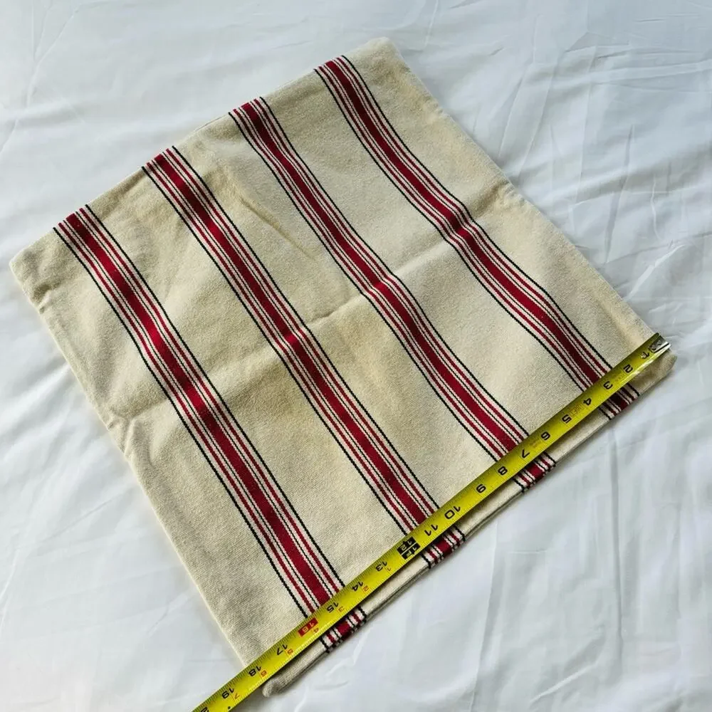 POTTERY BARN Red Black Tan Cream Bold Stripe Pattern Pillow Case Sham 20